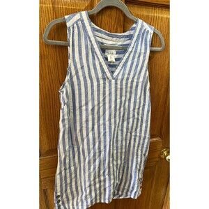 NICOLE MILLER DRESS WOMENS SMALL POPOVER 100% LINEN WOOD BUTTONS V NECK Size S